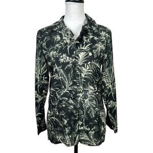 Saiph Lab NWT Black & Cream Tropical Print Linen Cotton Blend Button Up Shirt
